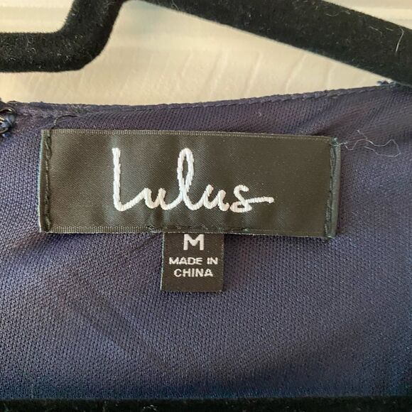 Lulu’s Navy Blue Swiss Dot Long sleeve  Dress - Picture 5 of 6